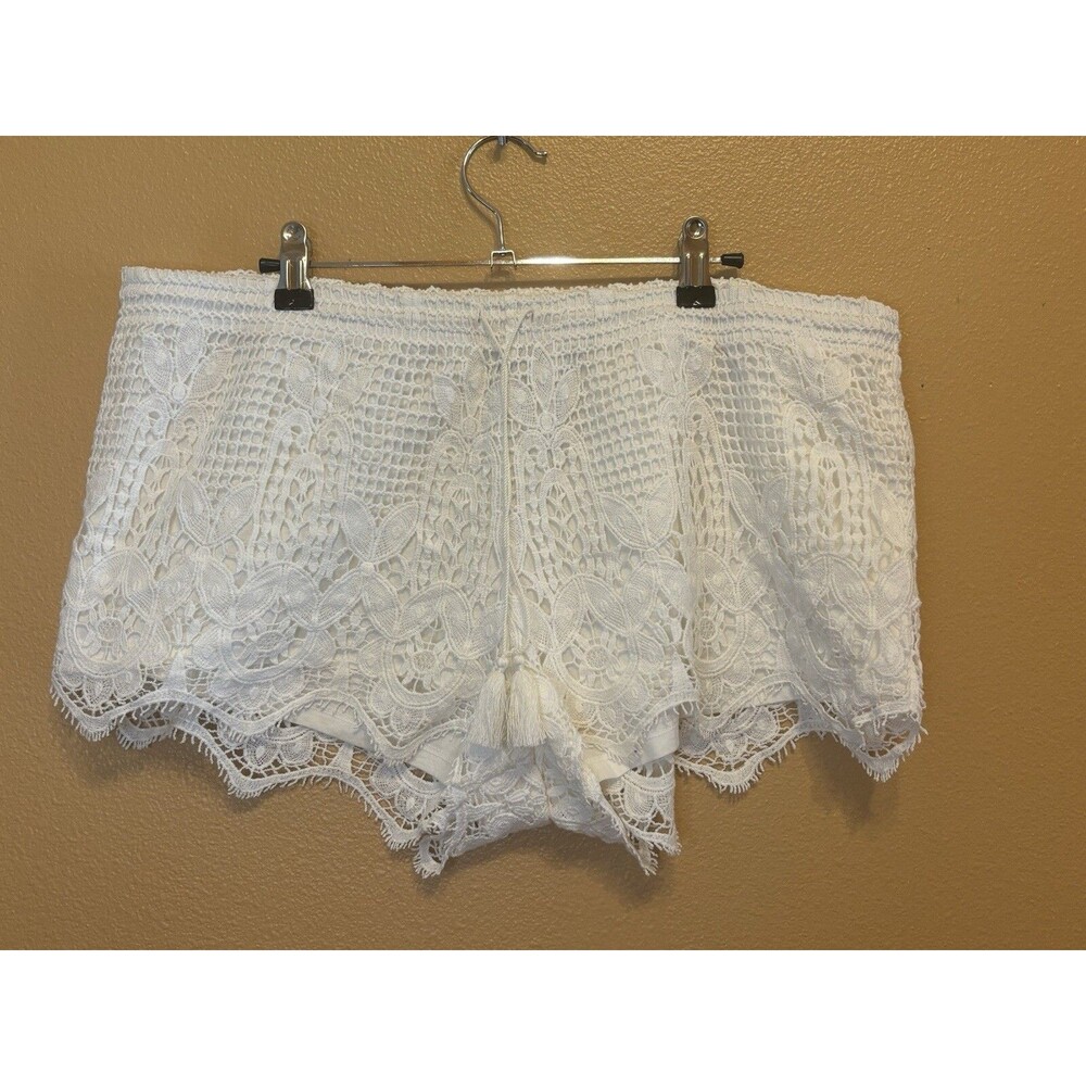 Express Y2K Shorts Womens L White Lace Overlay Floral Low Rise Cotton Pull On